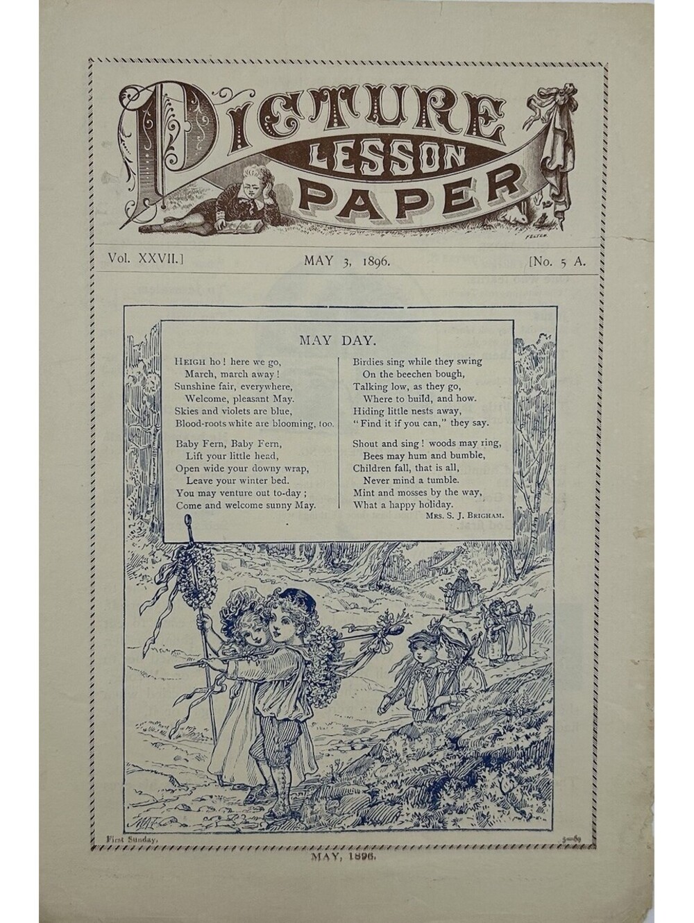 1892 Picture Paper Lesson Aug.7, 19th Century Children’s Religious Lesson    C22